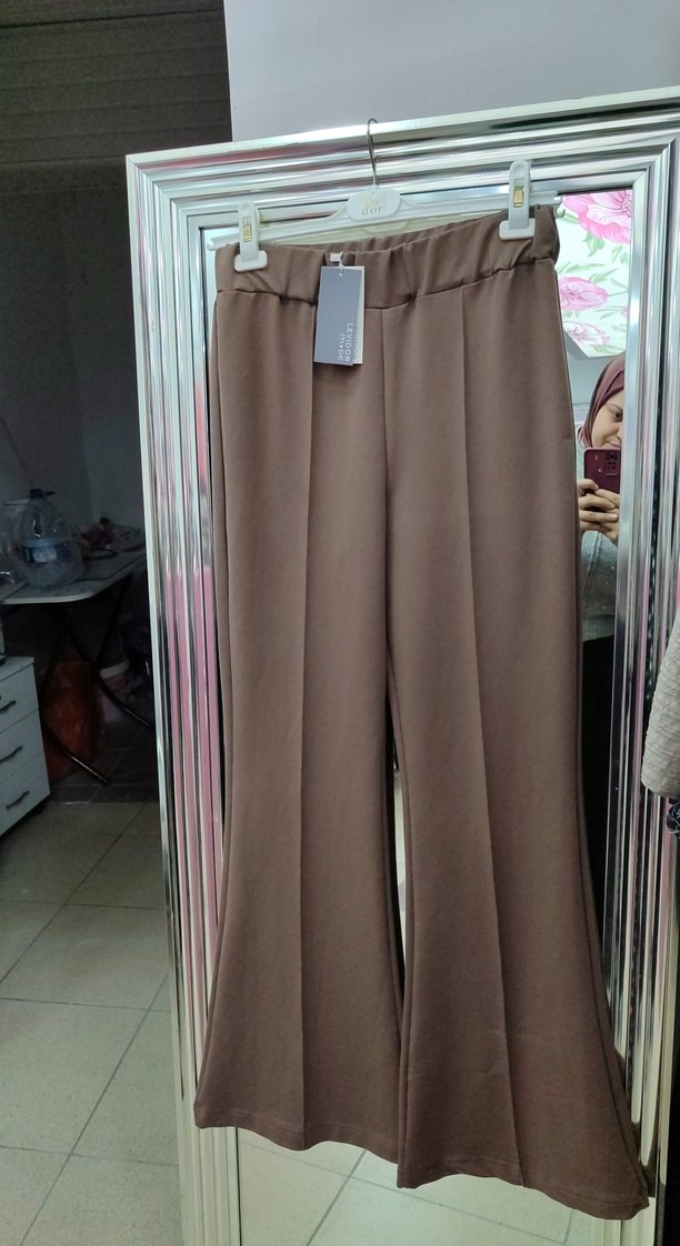 toprak rengi İspanyol paça yüksek bel eşofman altı levidor - Görsel 4