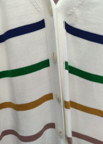 Çizgili V Yaka Uzun Kollu Kadın Triko hırka allday - Görsel 3