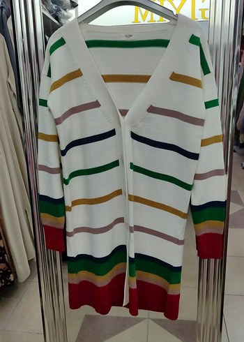 Çizgili V Yaka Uzun Kollu Kadın Triko hırka allday - Görsel 5