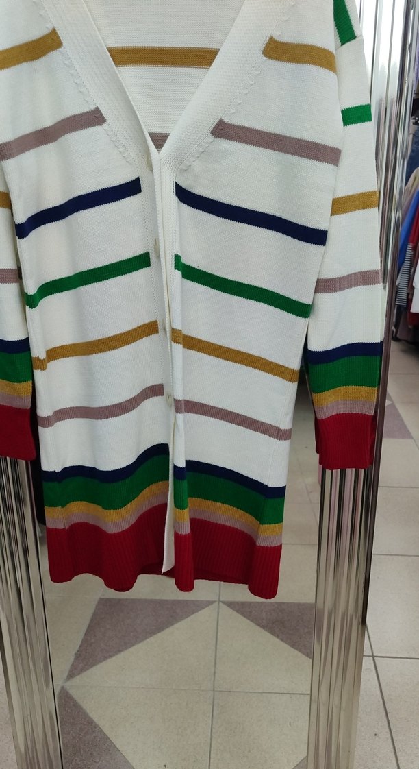 Çizgili V Yaka Uzun Kollu Kadın Triko hırka allday - Görsel 4