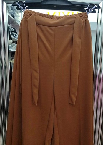 hardal Pilili Bol Kesim Kadın pantolon kuşaklı ve beli lastikli - Görsel 3