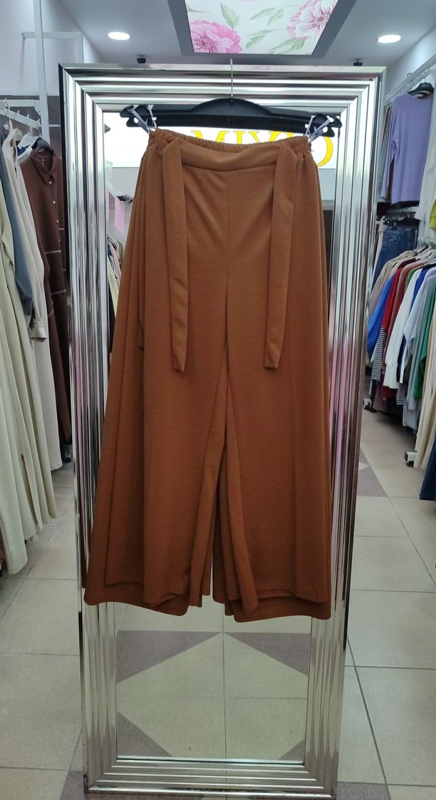 hardal Pilili Bol Kesim Kadın pantolon kuşaklı ve beli lastikli - Görsel 2