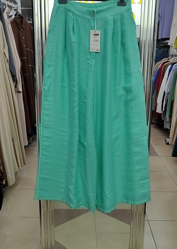 Kadın Yeşil Salaş Pilili Uzun geniş paça Pantolon Qimene - Görsel 2