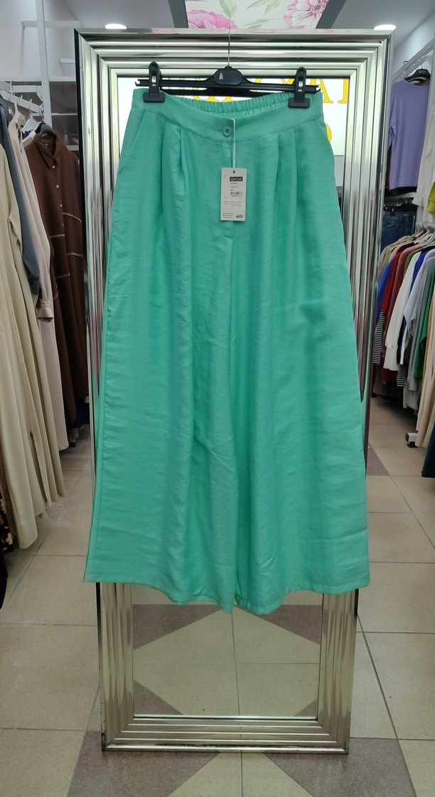 Kadın Yeşil Salaş Pilili Uzun geniş paça Pantolon Qimene - Görsel 2