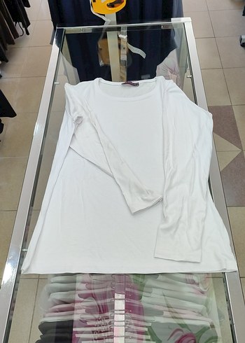 Beyaz Uzun Kollu Kadın Basic Tişört ledeka - Görsel 2