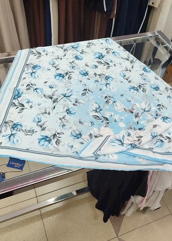 Mavi Çiçek Desenli pamuk eşarp levidor - Görsel 2