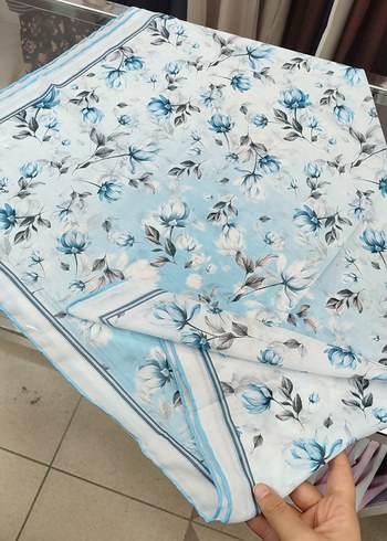 Mavi Çiçek Desenli pamuk eşarp levidor - Görsel 5