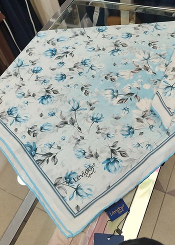 Mavi Çiçek Desenli pamuk eşarp levidor - Görsel 7