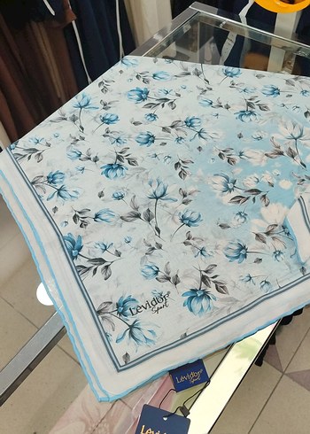 Mavi Çiçek Desenli pamuk eşarp levidor - Görsel 6