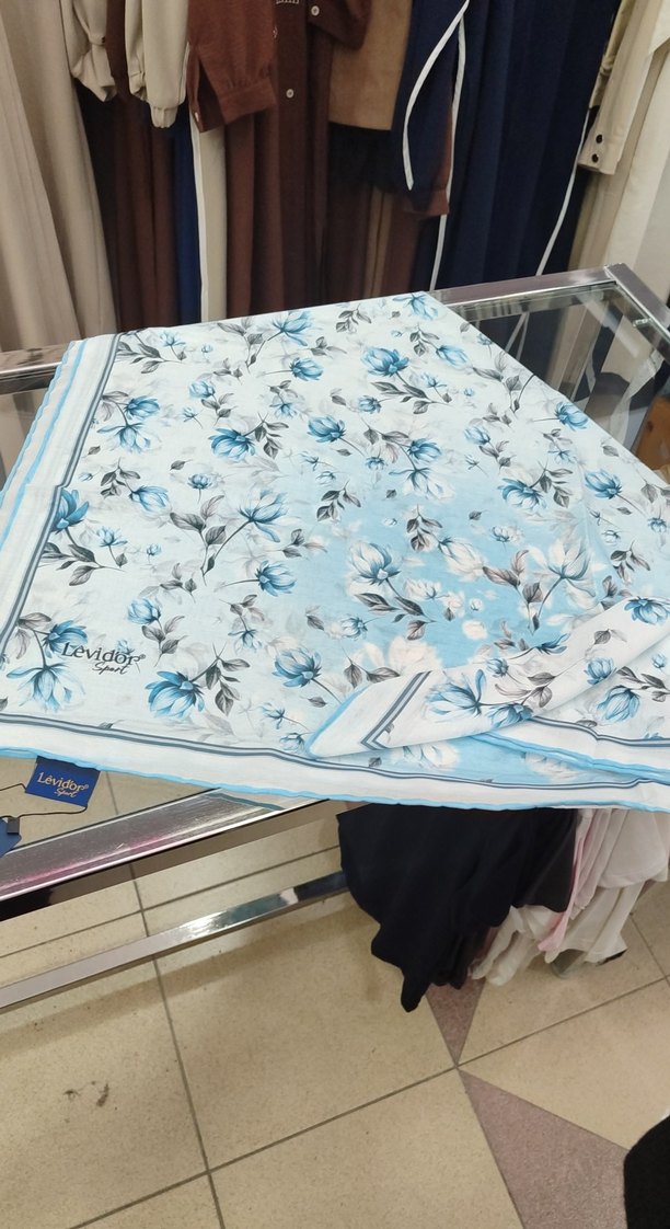 Mavi Çiçek Desenli pamuk eşarp levidor - Görsel 2