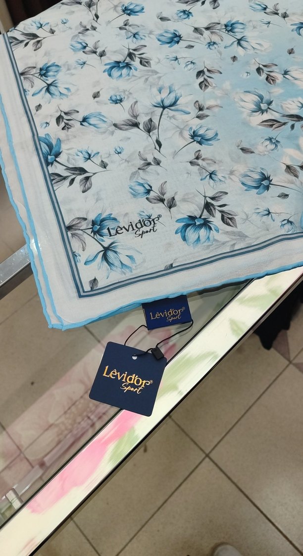 Mavi Çiçek Desenli pamuk eşarp levidor - Görsel 3