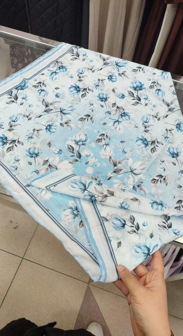 Mavi Çiçek Desenli pamuk eşarp levidor - Görsel 4