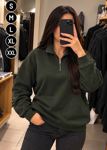Diğer Haki Yesil Yarim Fermuarli Rahat Sweatshirt Aciklamayi Okuyunuz