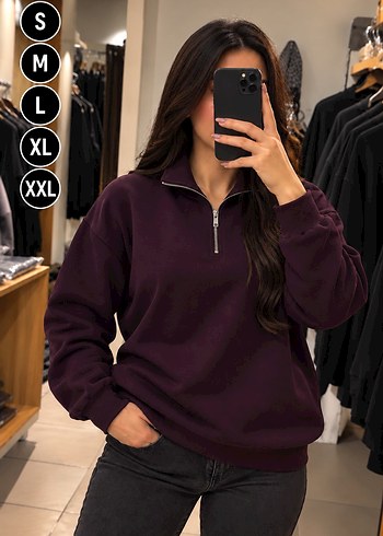 Diğer Koyu Murdum Yarim Fermuarli Sweatshirt Aciklamayi Okuyunuz