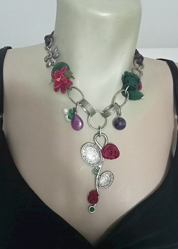 Çiçekli Renkli Yargıcı Bohem Kolye - Görsel 2