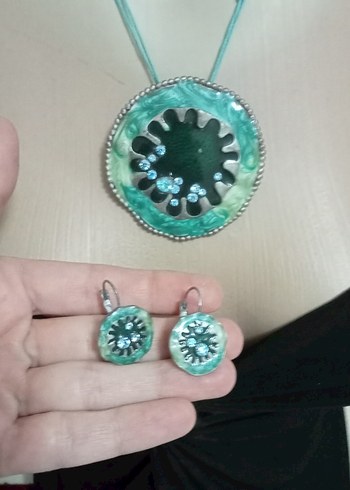 Boncuklu Turkuaz Bohem Kolye ve Küpe Seti - Görsel 4