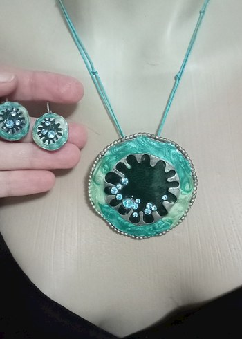 Boncuklu Turkuaz Bohem Kolye ve Küpe Seti - Görsel 5