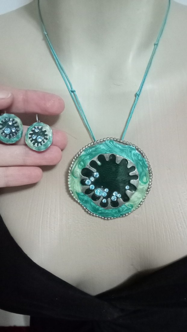 Boncuklu Turkuaz Bohem Kolye ve Küpe Seti - Görsel 5