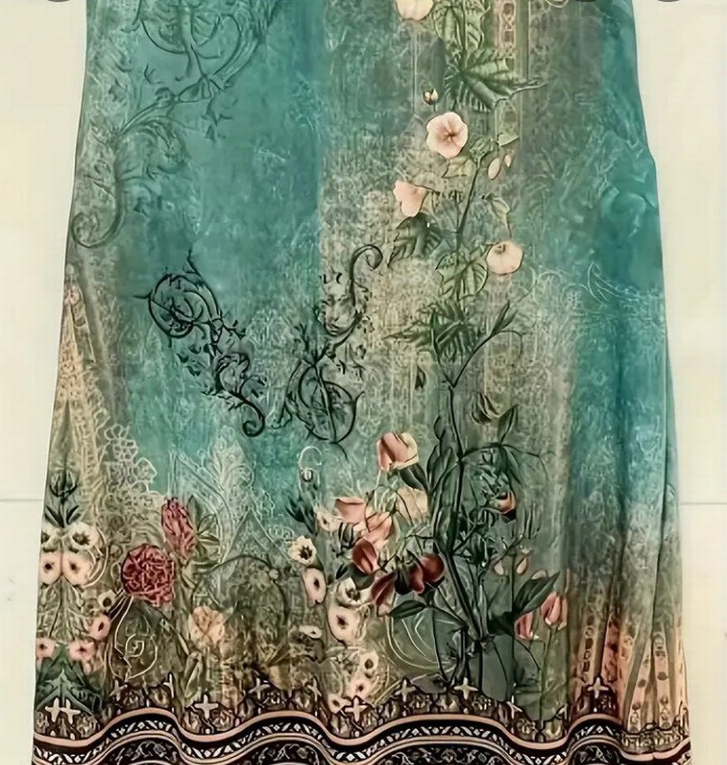 Bohem Çiçek Desenli Turkuaz Midi Elbise - Görsel 2