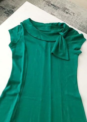 Yeşil Drapeli Midi Ofis Elbisesi - Görsel 5