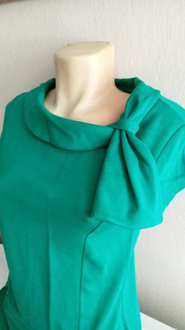 Yeşil Drapeli Midi Ofis Elbisesi - Görsel 3