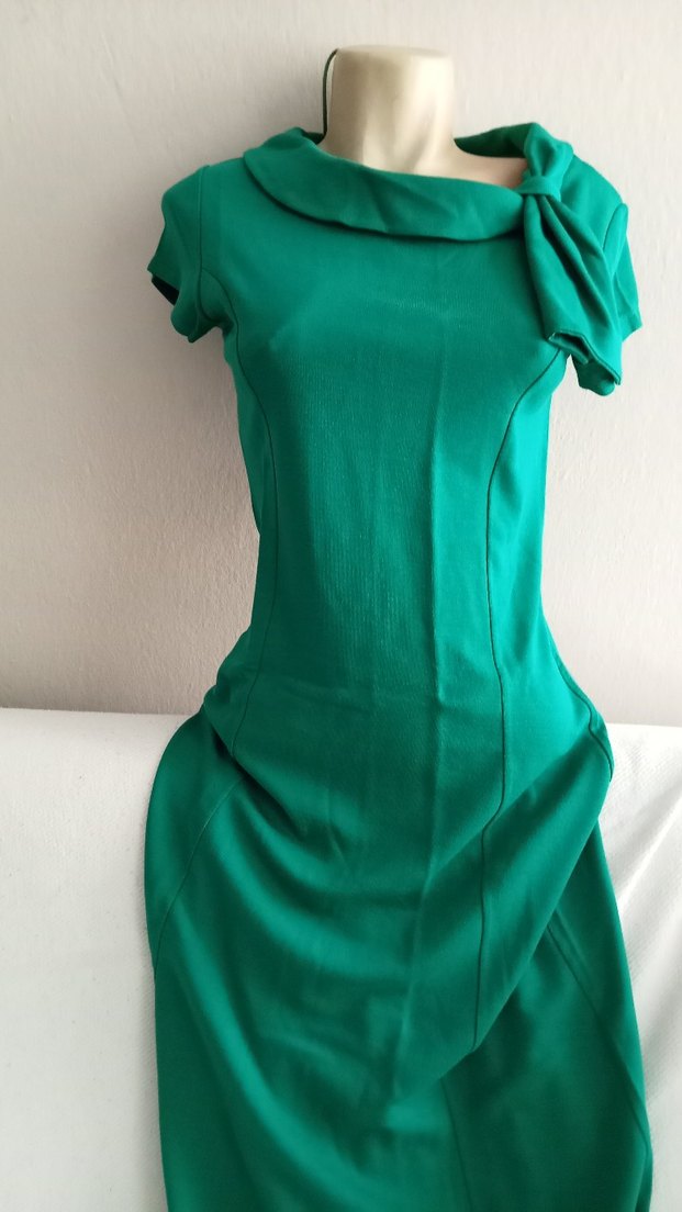 Yeşil Drapeli Midi Ofis Elbisesi - Görsel 2