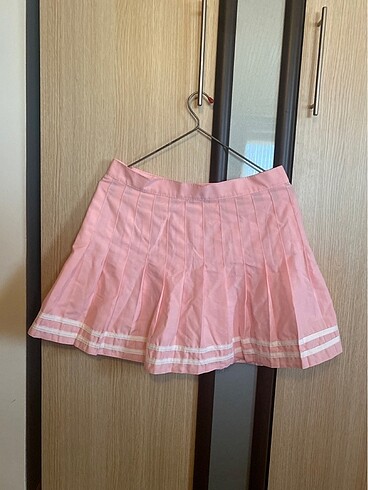 Toz pembe pileli mini etek 40 beden