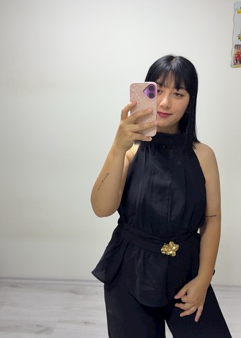 Diğer Siyah Yuksek Yakali Peplum Bluz