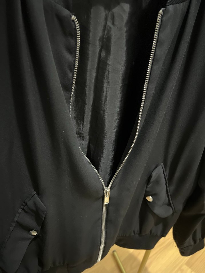 Zara Siyah Kadın ince Bomber Ceket, Fermuarlı, - Görsel 5