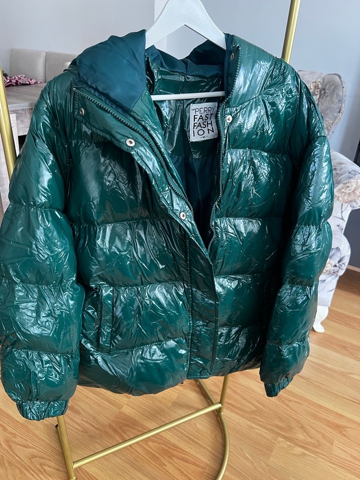 Yeşil Parlak Kadın Kışlık Mont - Görsel 2