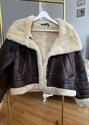 Zara Kürk Kahverengi Deri Kadın Ceket - Görsel 4