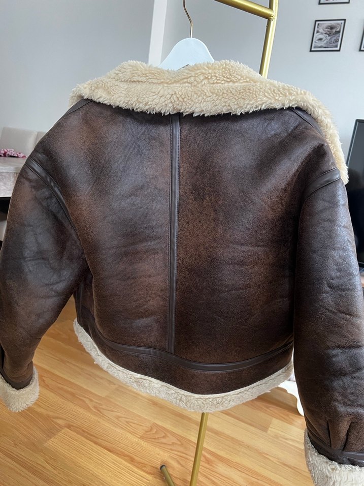 Zara Kürk Kahverengi Deri Kadın Ceket - Görsel 3