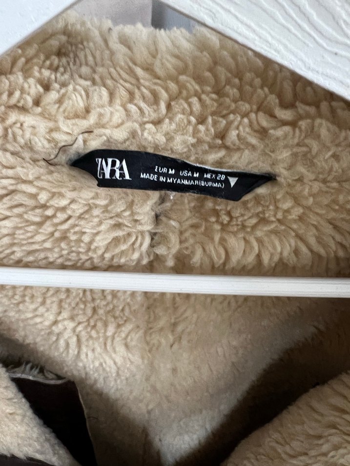 Zara Kürk Kahverengi Deri Kadın Ceket - Görsel 5