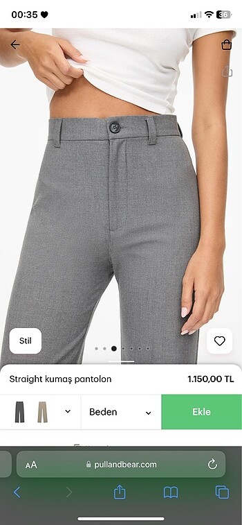 34 Beden Pull bear gri kumaş pantolon