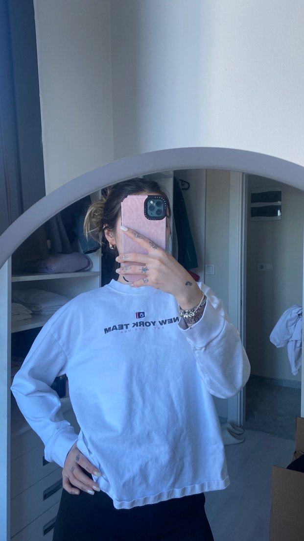 Zara Beyaz Rahat Kesim Kadın Sweatshirt - Görsel 2