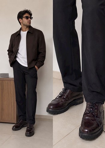 Greyder Bordo Deri Brogue Ayakkabi