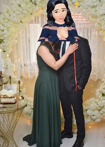 V Yaka Kolsuz Parlak Uzun Elbise - Görsel 2