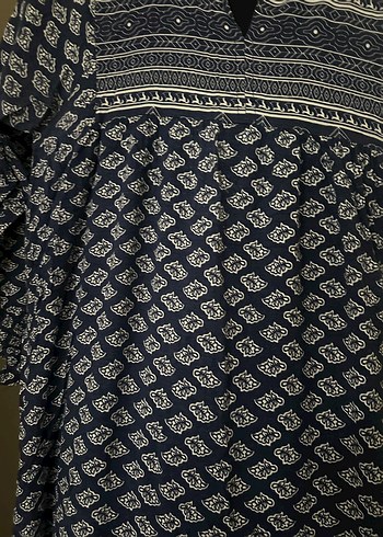 Uzun Lacivert Bohem Desenli Kadın Elbise - Görsel 2