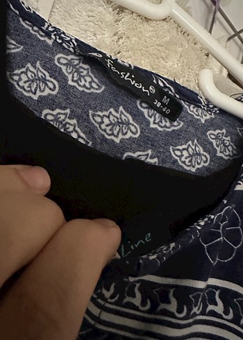 Uzun Lacivert Bohem Desenli Kadın Elbise - Görsel 3