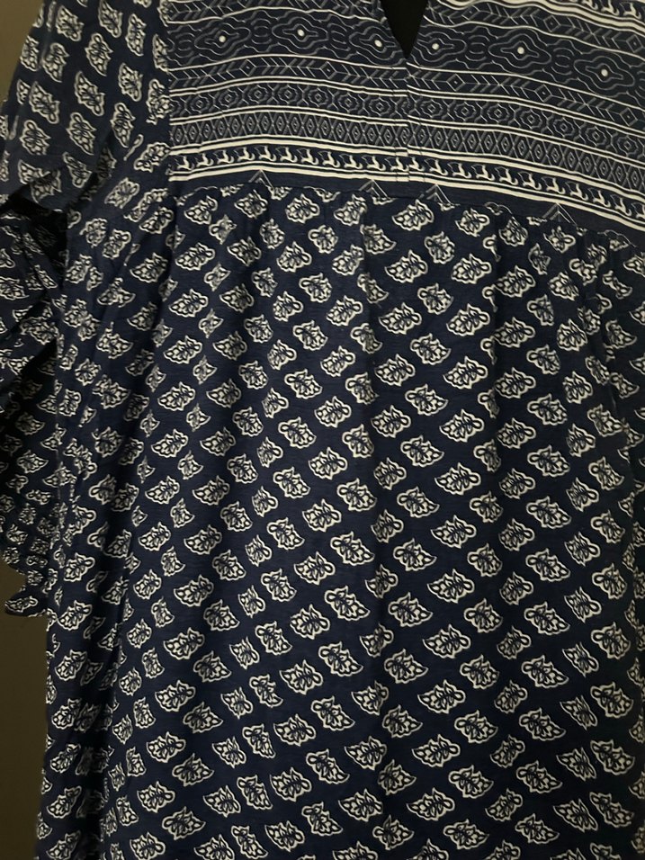 Uzun Lacivert Bohem Desenli Kadın Elbise - Görsel 2