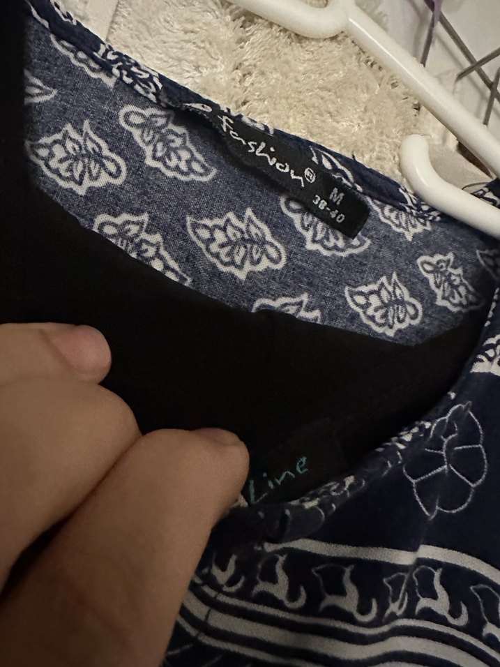 Uzun Lacivert Bohem Desenli Kadın Elbise - Görsel 3