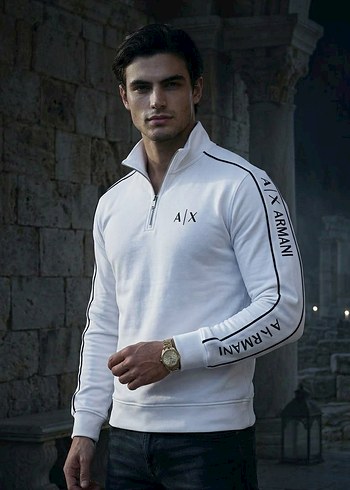 Armani A X Armani Beyaz Yarim Fermuarli Spor Sweatshirt