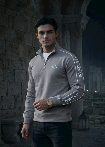Armani Erkek Gri Yarim Fermuarli Sweatshirt