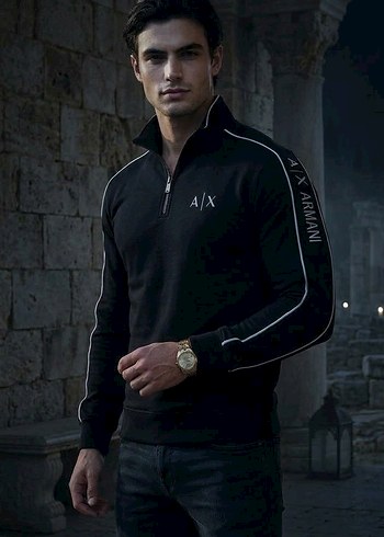 Armani A X Siyah Yarim Fermuarli Spor Sweatshirt