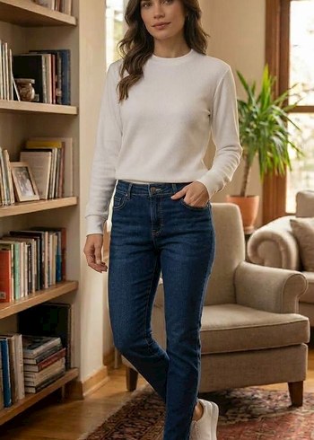 Diğer Minimal Beyaz Bisiklet Yaka Uzun Kollu Sweatshirt