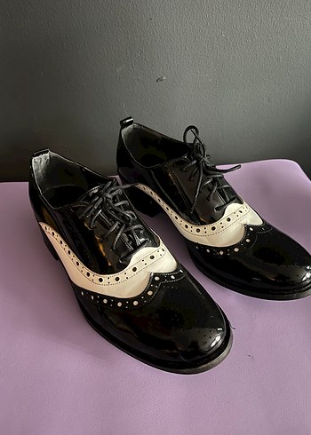 Dogo Shoes Dogo Siyah Beyaz Rugan Oxford Brogue Ayakkabi