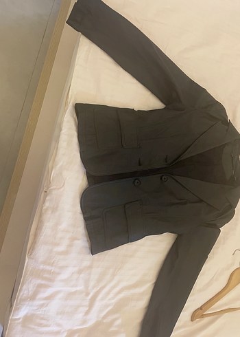 Diğer Sik Siyah Kisa Blazer Ceket Yumusak Kuzu Derisi