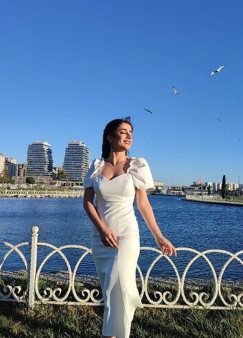 balon kol beyaz elbise
