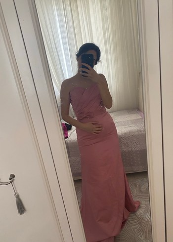 Pembe Drapeli Uzun Abiye Elbise - Görsel 2