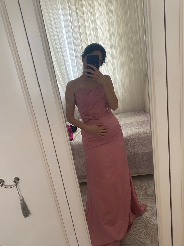 Pembe Drapeli Uzun Abiye Elbise - Görsel 2